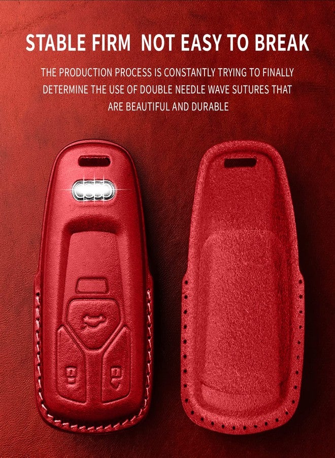 Tukellen for Audi Key Fob Cover Genuine Leather with Keychain,Leather Key Case Protector Compatible with Audi A4 Q7 Q5 TT A3 A6 SQ5 R8 S5 Smart Key-Wine Red - Image 3